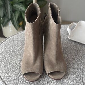 Halogen Taupe Suede Peep-Toe Ankle Booties